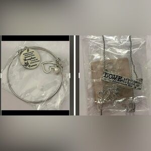Braclet-daughter & scripture-necklace with earrings (NIP) silver tone jewelry
